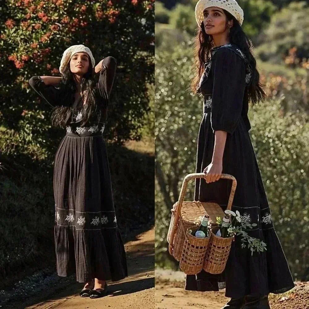 Free People Lovers Lane Maxi Dress in Black Size Small NWT $168
